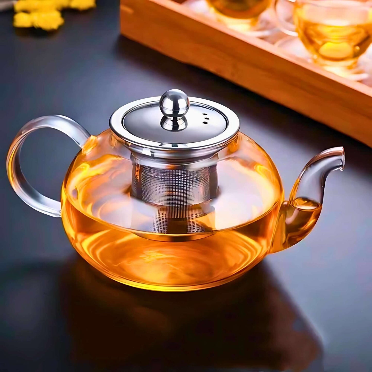 Glass Teapot With Steel Infuser & Lid