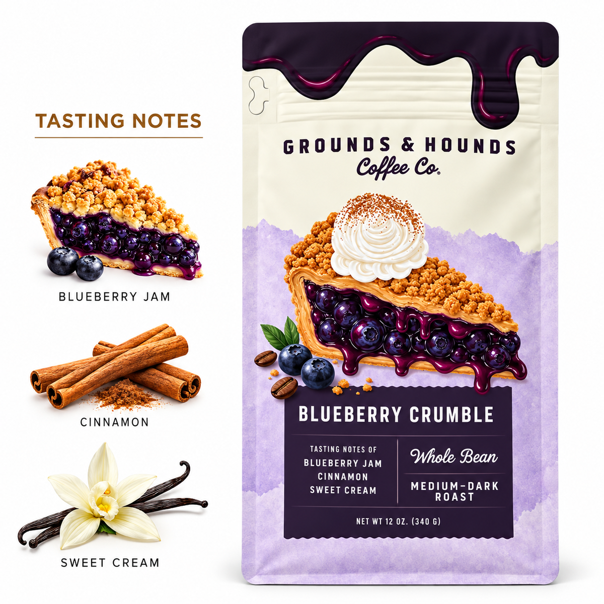 Blueberry Crumble Flavored Coffee - Medium Dark Roast