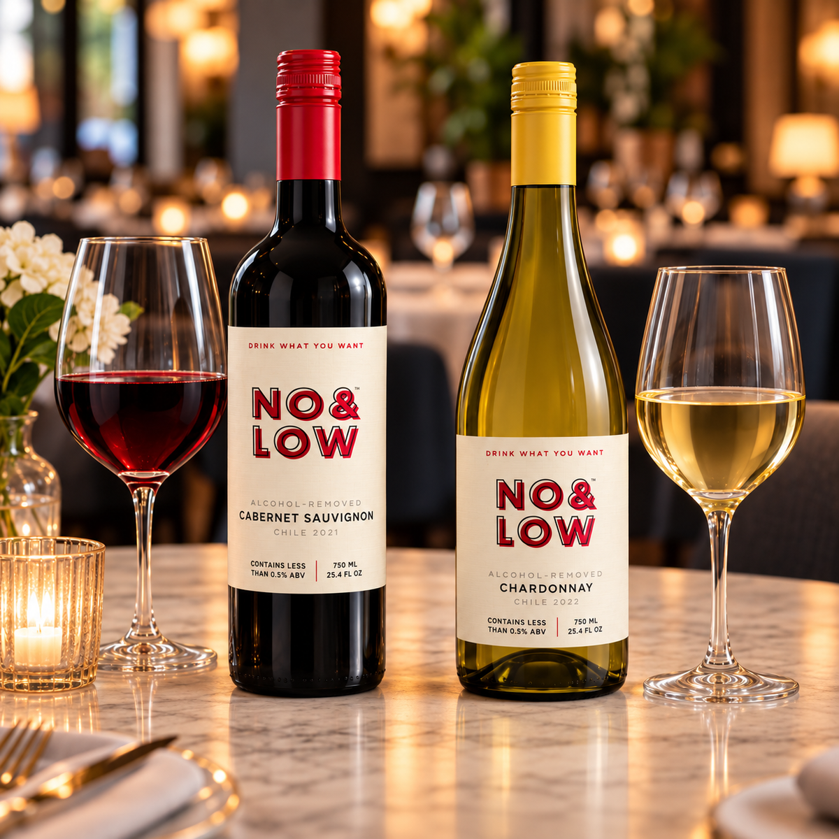 Non-Alcoholic Chardonnay & Cabernet Sauvignon Wine Duo - No & Low