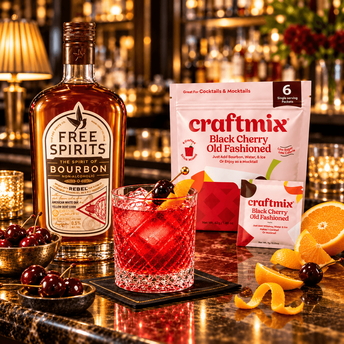 Non-Alcoholic Old Fashioned Cocktail Set - Bourbon & Cherry