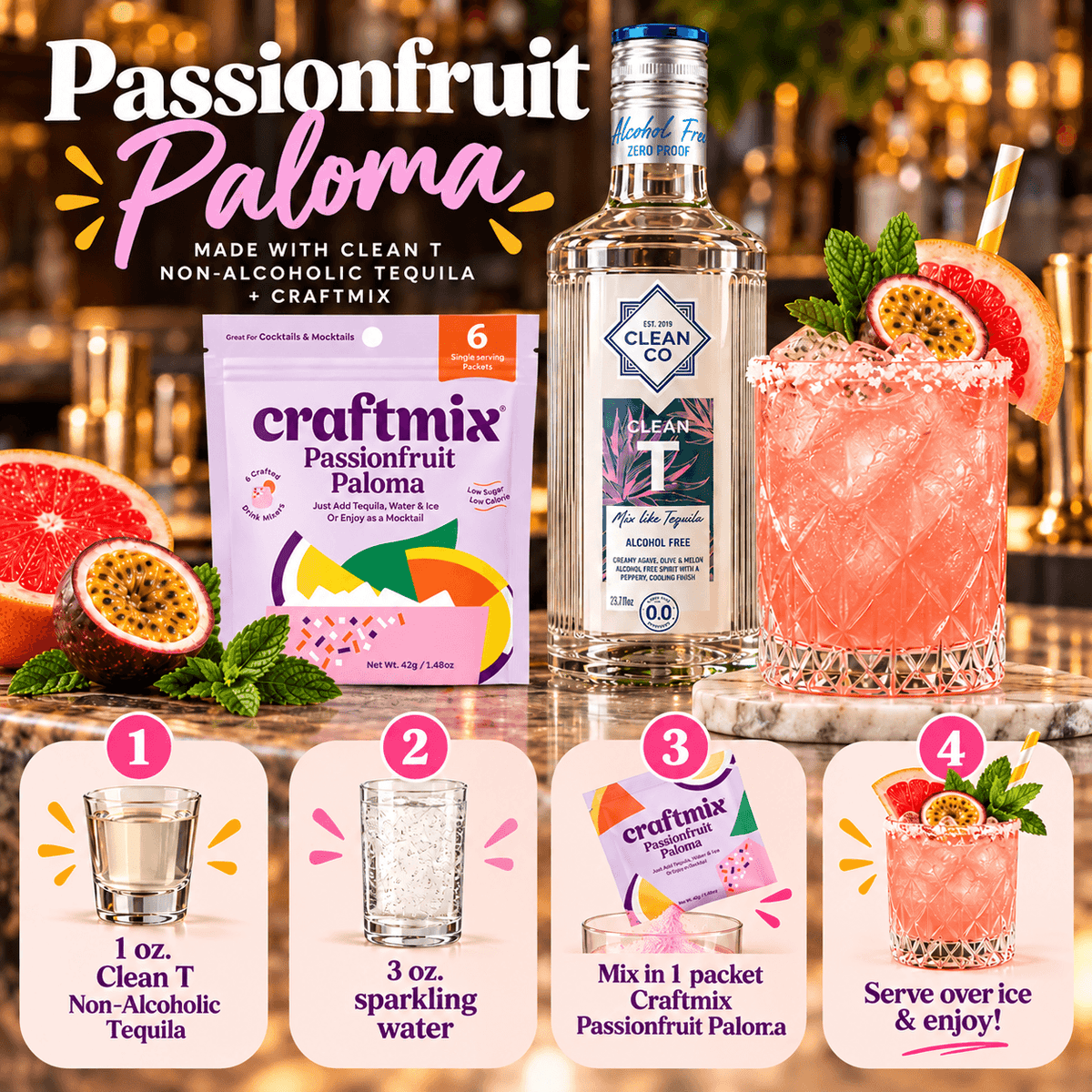 Non-Alcoholic Paloma Cocktail Set - Clean T & Passionfruit