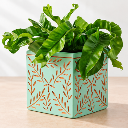 Tila Terracotta Debossed Leaf Planter - Fair Trade