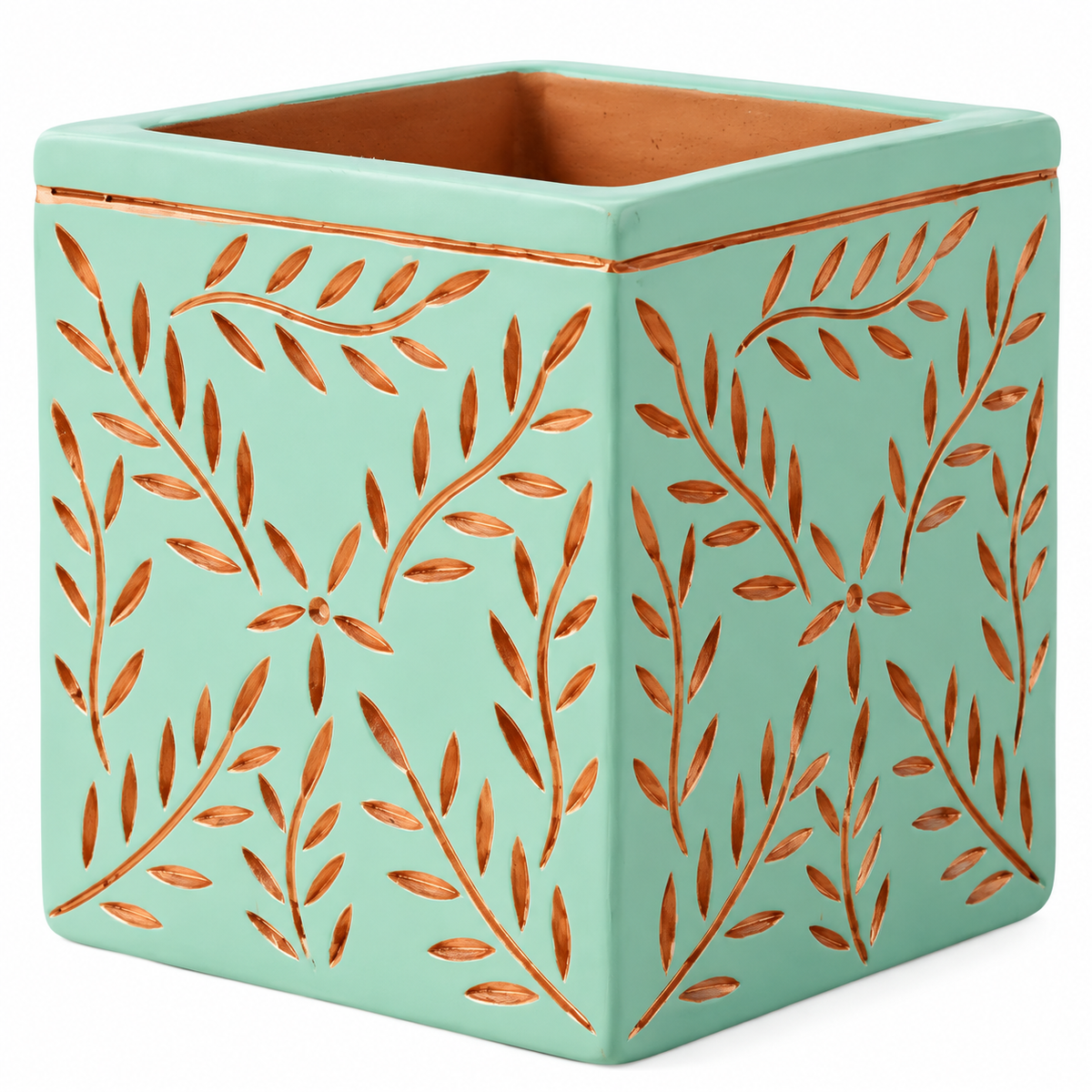 Tila Terracotta Debossed Leaf Planter - Fair Trade