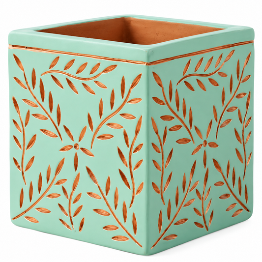 Tila Terracotta Debossed Leaf Planter - Fair Trade