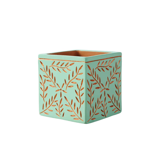 Tila Terracotta Debossed Leaf Planter - Fair Trade